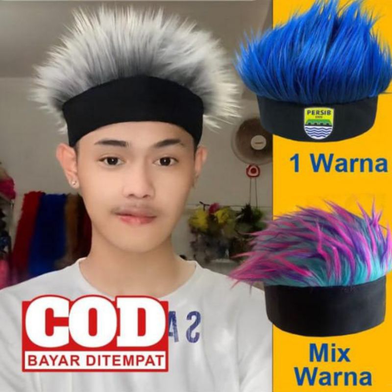 Topi rambut palsu pria cosplay premium Rambut palsu pria bulu korea