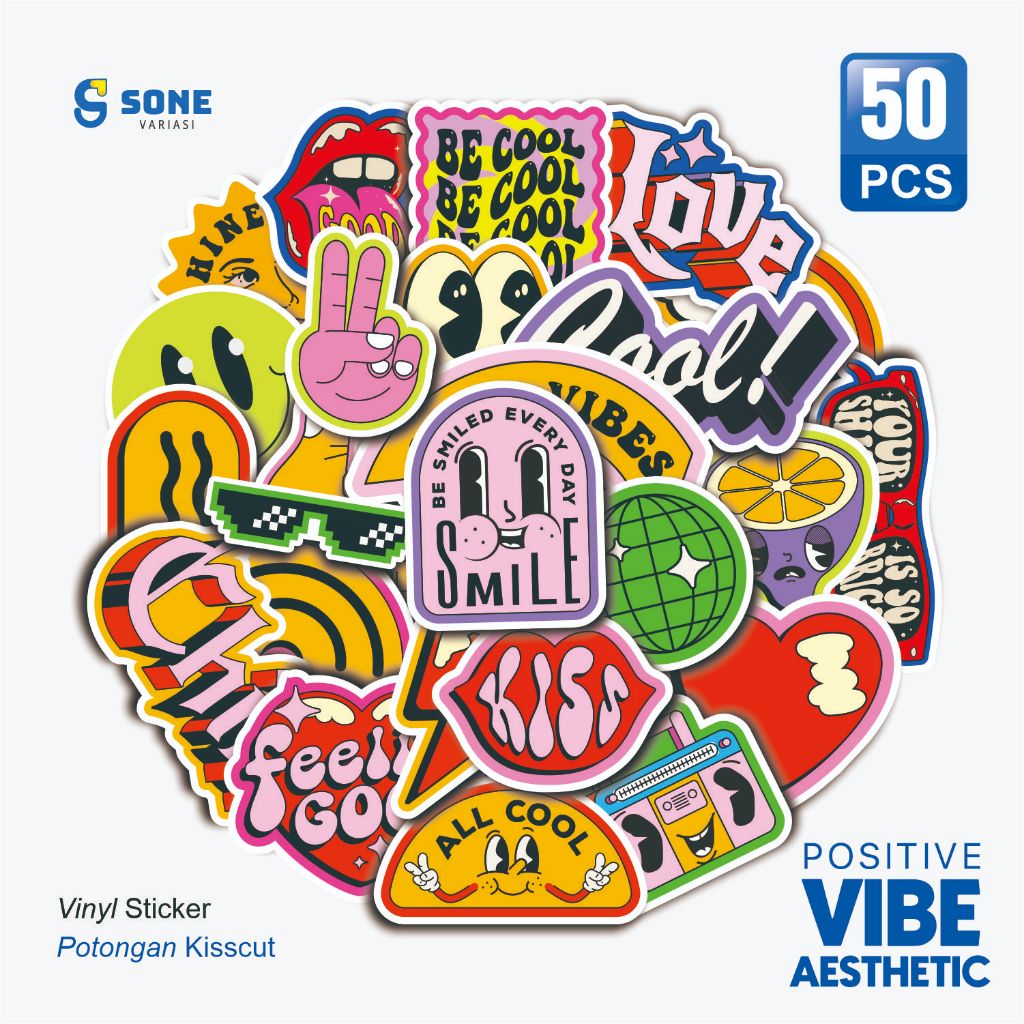 

Sticker Pack Positive Vibe Aesthetic Paper Vinyl- untuk Laptop, Motor, dan Helm - Paper Stationery
