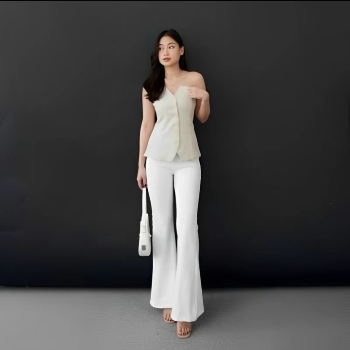 Highwaist Celana Cutbray Scuba Wanita Pinggang Karet