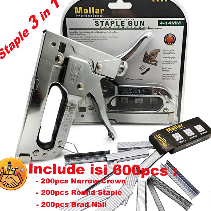 

GROSIR Staple Tembak Tacker Staples Stepler Hekter mollar 3in1 jok kulit kardus