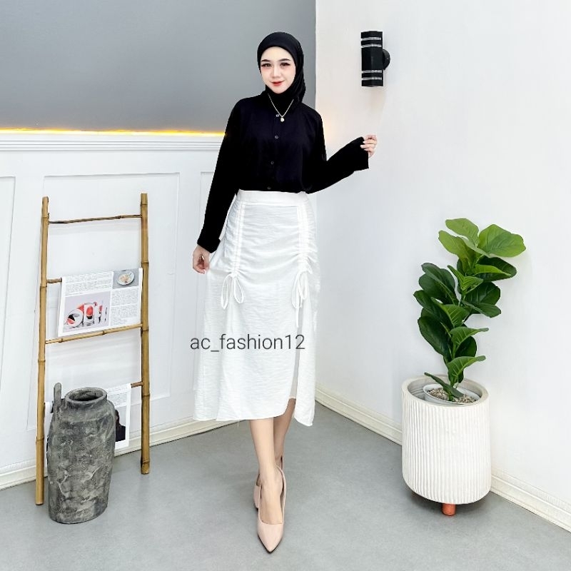 Rok midi tali serut//Rok kekinian Linen