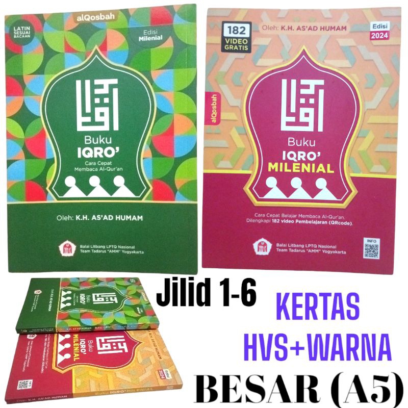 buku iqro' alqosbah milenial besar arab latin  warna jilid1-6 kertas hvs+warna bagus jelas