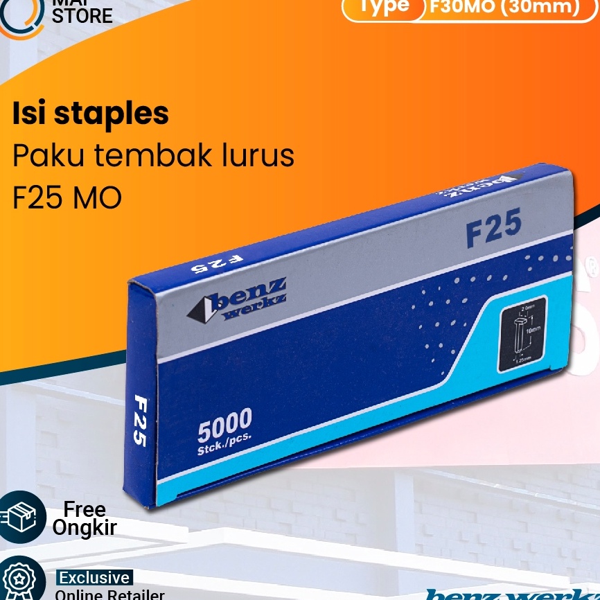 

KUALITAS TERBAIK BENZ F 25 MO Isi Mesin Staples Paku Tembak Lurus Mata Nailer F 25