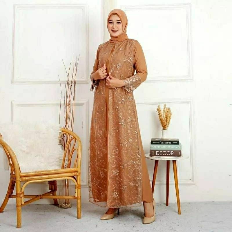 Gamis Busui Brokat Tille Ada Gliternya / Gamis Hena Brukat Tile cantik