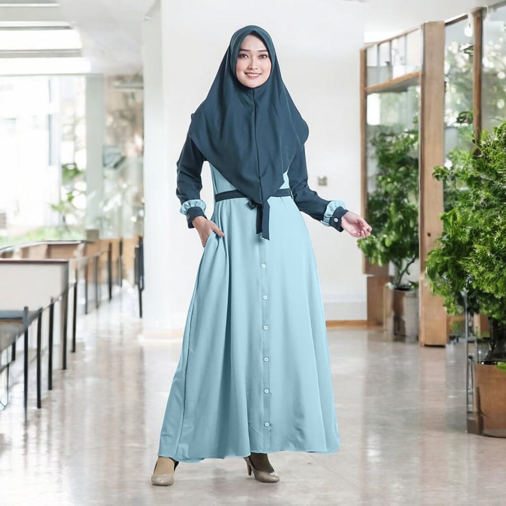 Gamis Setelan Maira Syari Ukuran S M L XL Baju Dress Plus Kerudung Khimar Pet Anthem Busui Friendly