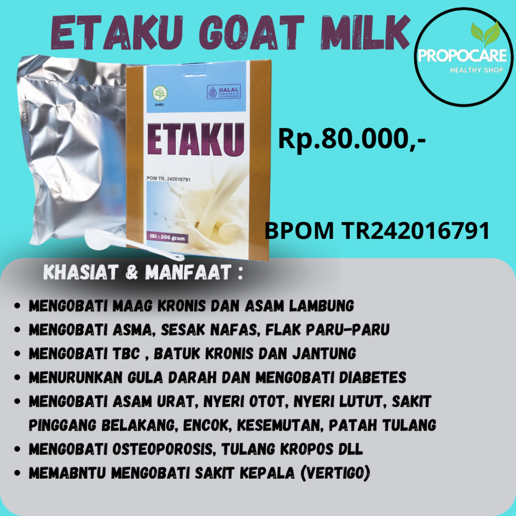 

ETAKU GOAT MILK isi 200 gr Susu Kambing Etawa Murni 100% Herbal Original HALAL BPOM