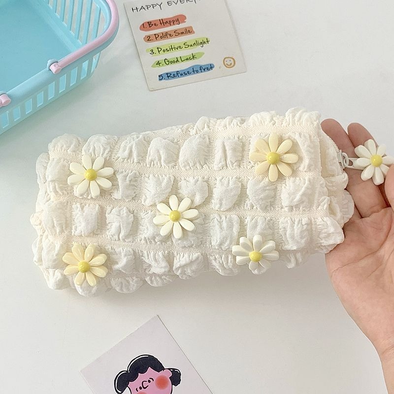 

Niche cream ins minimalist and non collision style daisy pen bag minimalist solid color girl soft fufu stationery storage bag