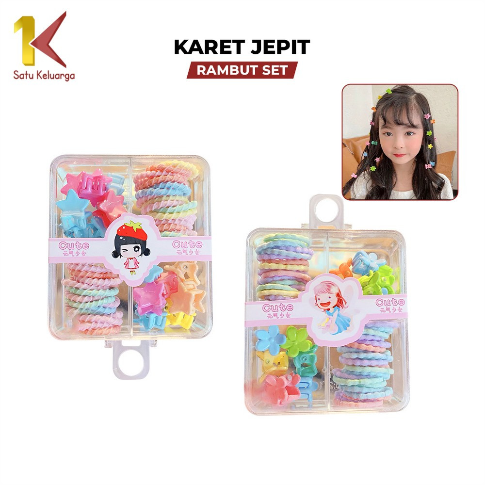 Satu Keluarga Karet Jepit Box Gift Set 4 Sekat Colorfull C1122 Set Ikat Rambut Jepitan Karakter Anak