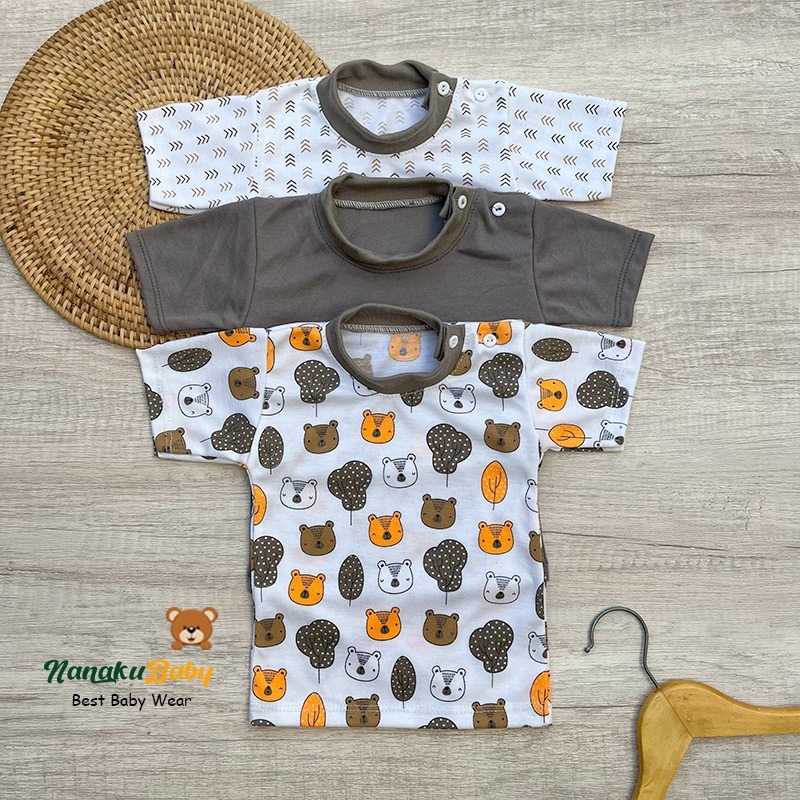 Nanaku Baby - Ukuran S M L XL  Baju Bayi Newborn Isi 3 PCS Model Lengan Pendek Kancing Pundak Bahan 
