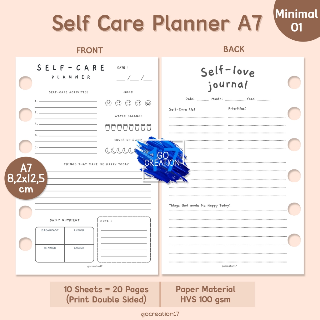 

Buku Planner Refill Kertas Isi Binder Self Care Plan Simple Minimalis A7