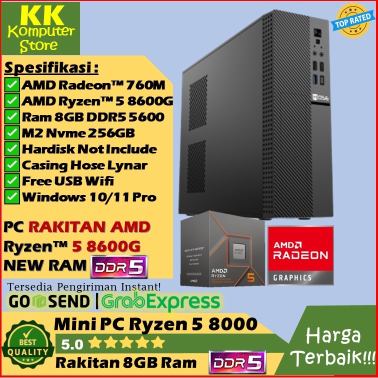 mini pc gaming amd ryzen 5 8600g | ram 8gb ddr5 | m2 256gb [ pc mini gaming editing ryzen 5 8600g ]