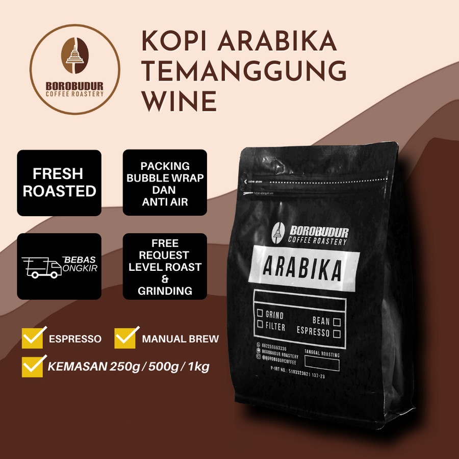 

1KG KOPI ARABICA TEMANGGUNG WINE ROASTBEAN BIJI DAN BUBUK - BUBUK, 250gram