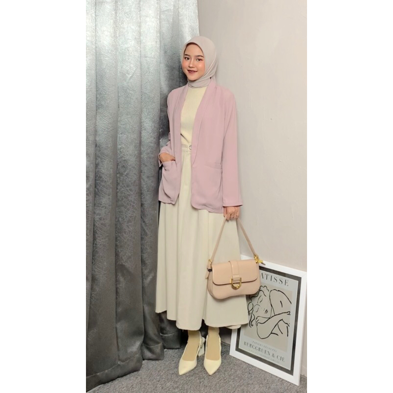 Weind Blazer Wanita Korea Outfit Hijab Basic - Dusty Pink