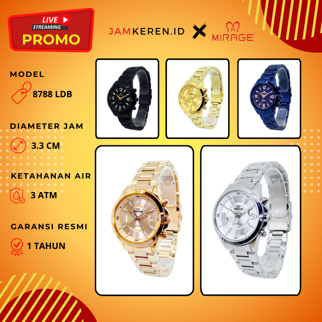 Mirage - Jam Tangan Mirage Wanita - Jam Tangan Mirage 8788 LD Original 100% Anti Air [PROMO LIVE]