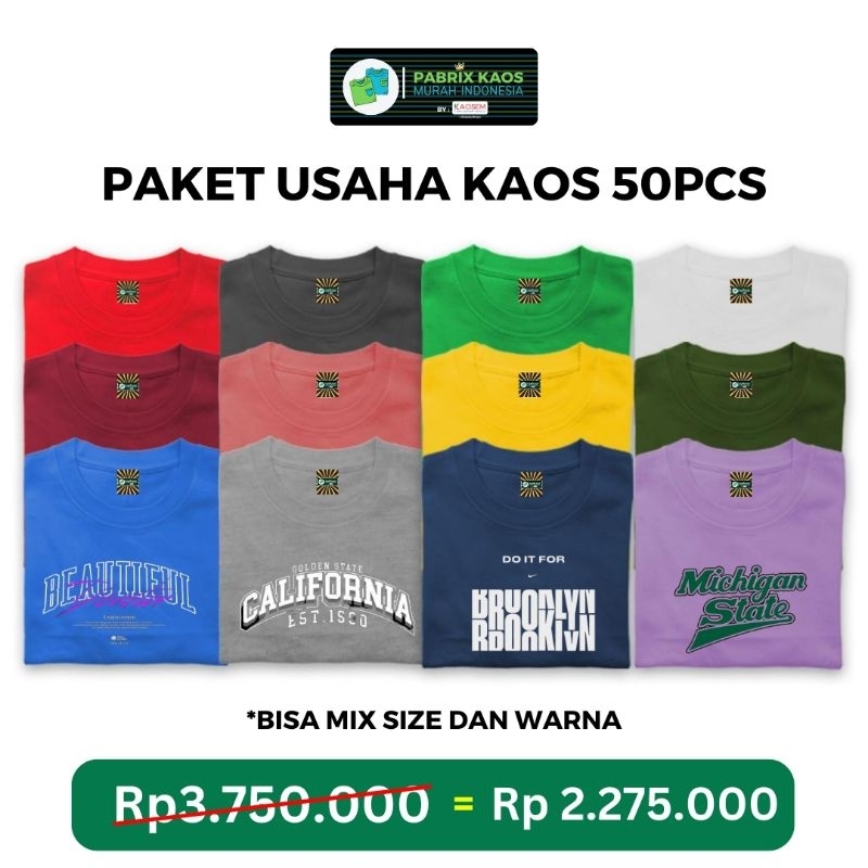 Paket Usaha 50 Kaos Murah / Kaos Premium / Kaos Distro