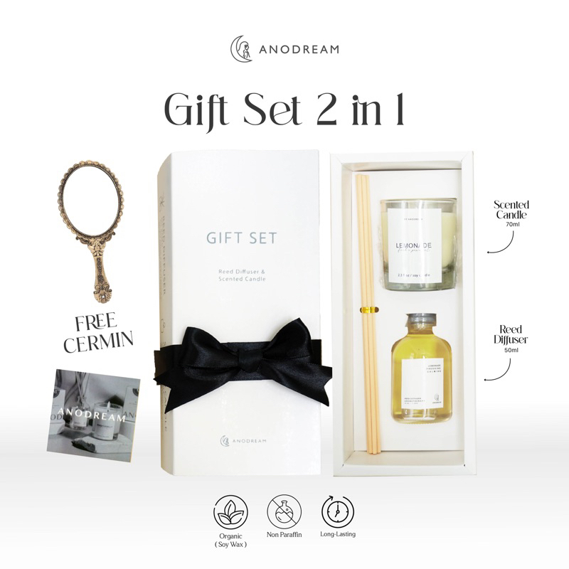Anodream Gift Set Scented Candle / Lilin aromatherapy dan Oil Reed Diffuser