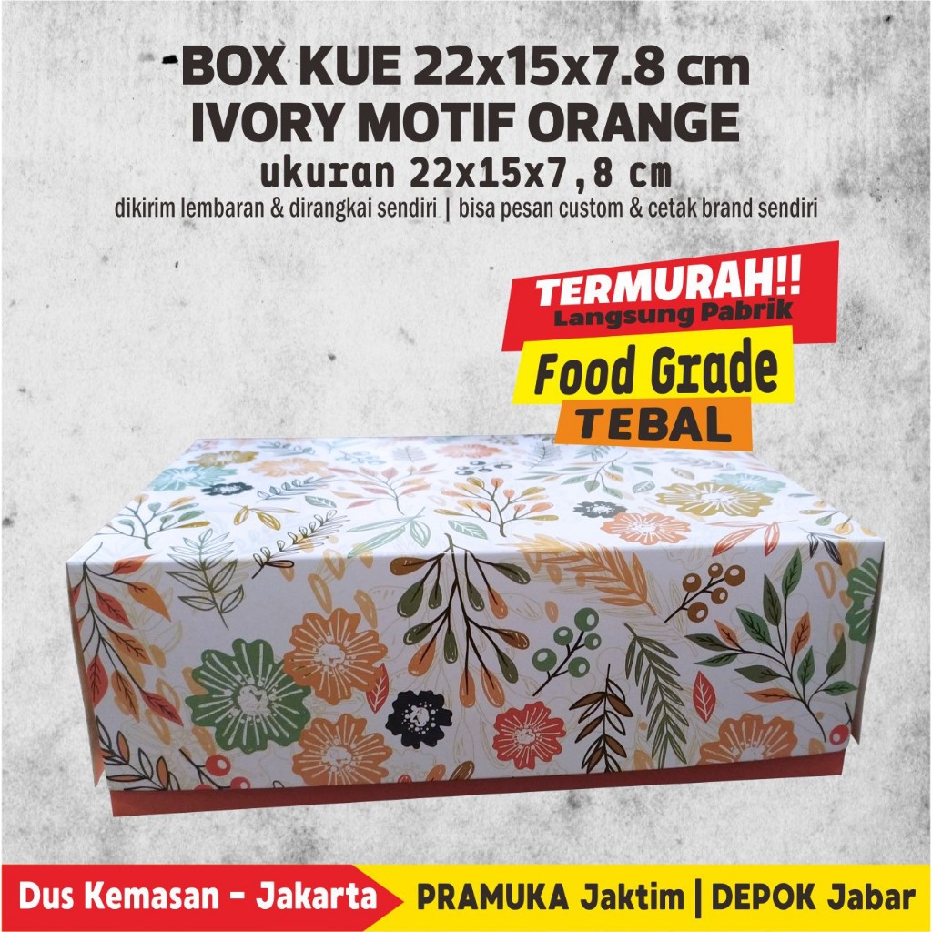 

Box Kue / Box Roti 22 x 15 x 7,8 cm Orange Ivory Foodgrade