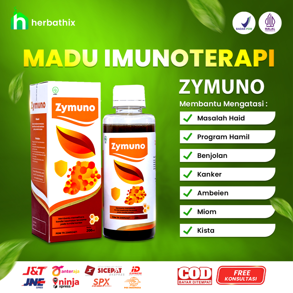 

Madu Herbal Imunoterapi ZYMUNO Obat Alami Atasi Masalah Haid Miom Kanker Benjolan Ambeien