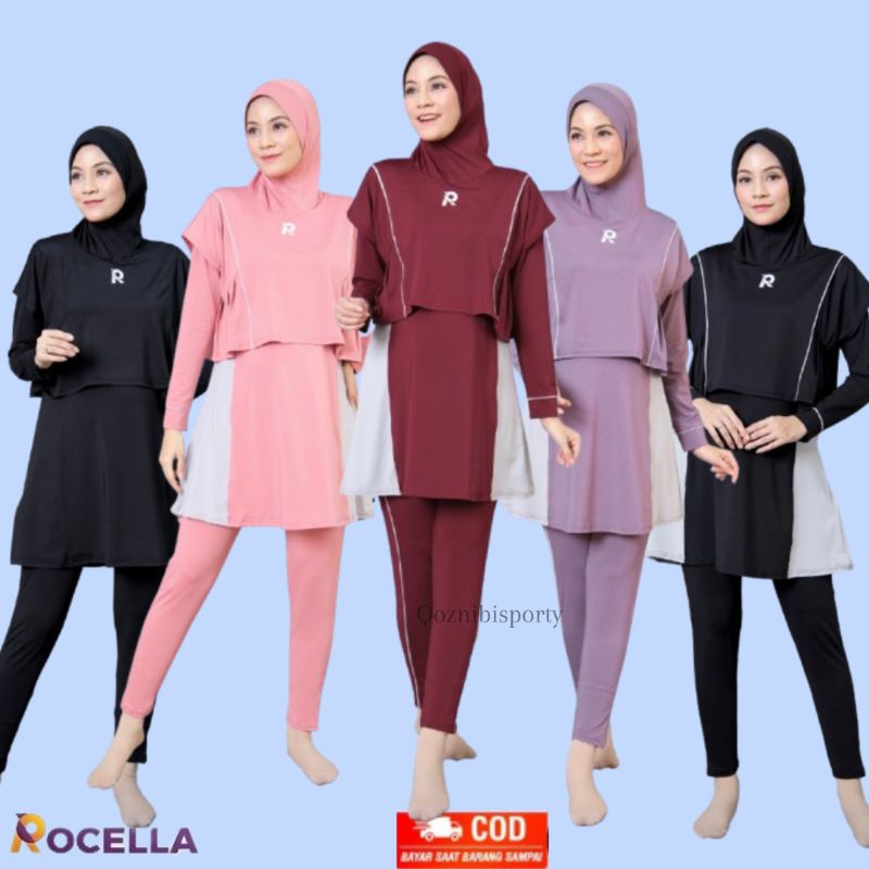 MARBELLA - Baju renang Wanita Muslim Muslimah Rocella Syari Model Hijab Rompi Jumbo Premium Rocella