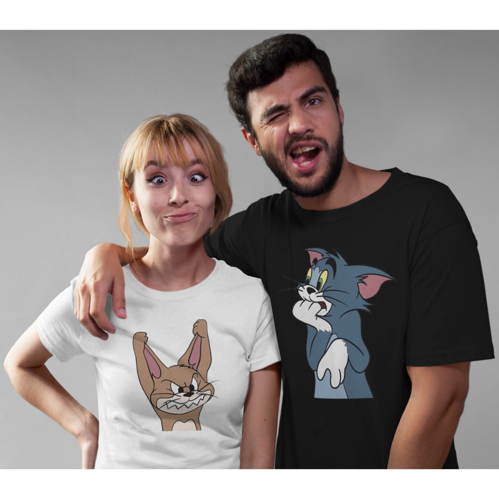 TOM  JERRY MAD Kaos Couple Polos baju pasangan kapel kapelan kucing tikus pacar pacaran kado ldr