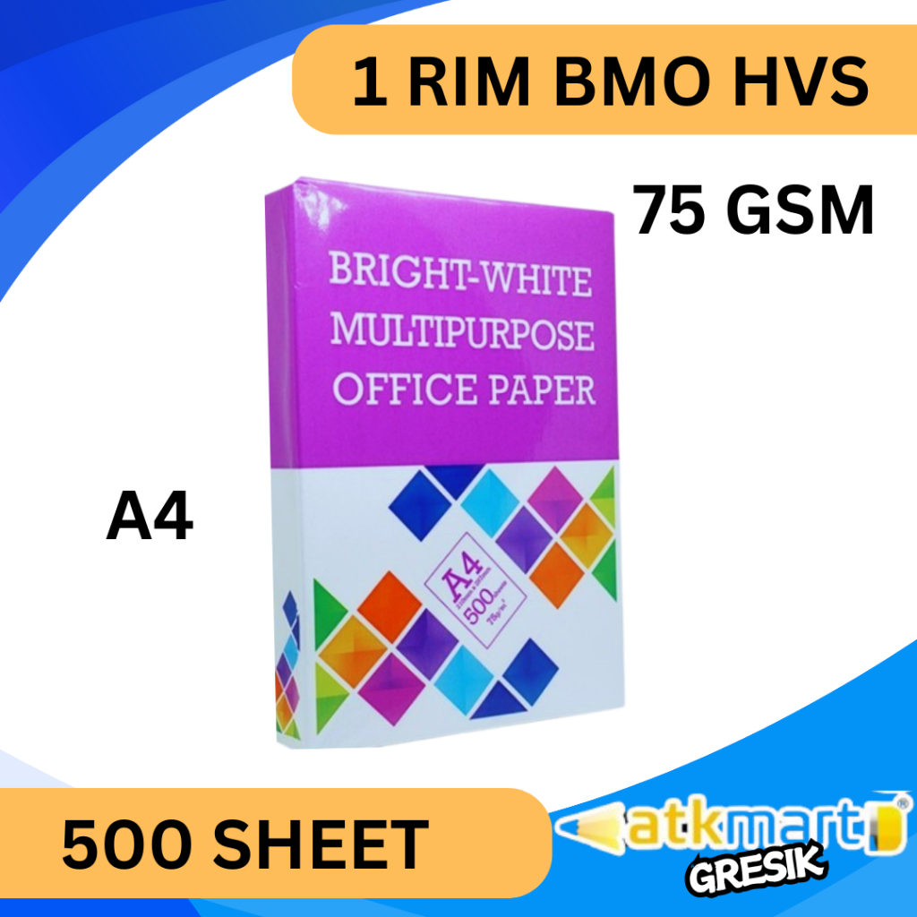 

BMO KERTAS HVS A4 75 GSM 1 RIM 500 LEMBAR KERTAS FOTOCOPY KERTAS PRINT FOTOKOPI PUTIH MURAH