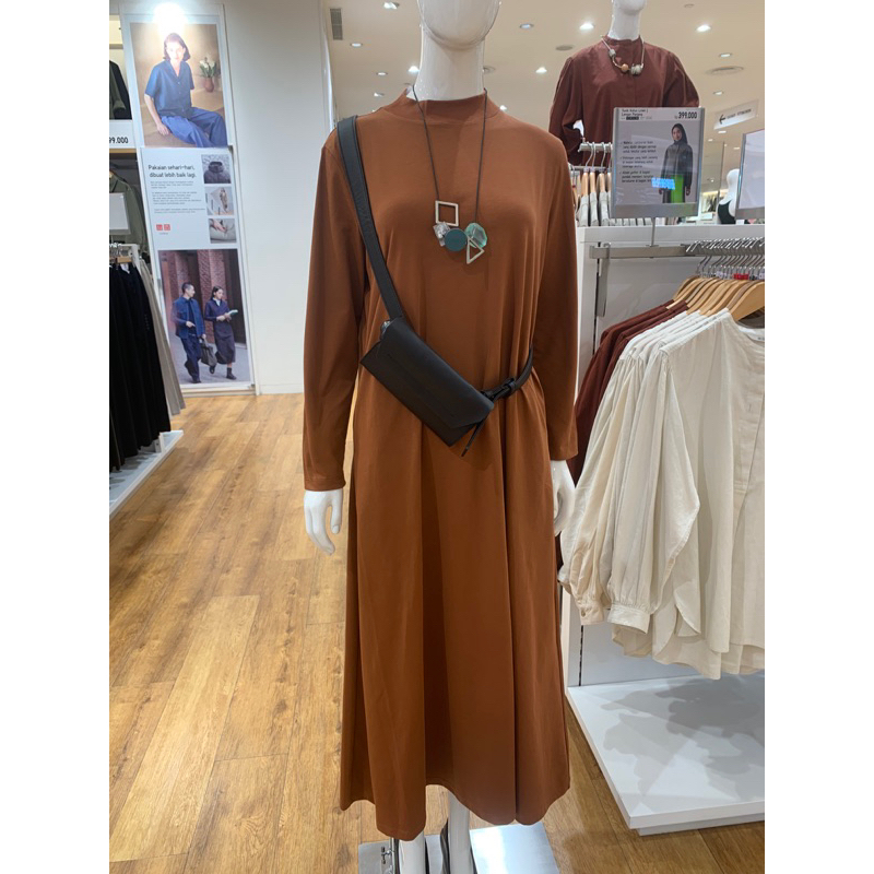 jastip dress uniqlo kombinasi rok plisket dress kotak kotak katun lengan panjang inner dress free pa