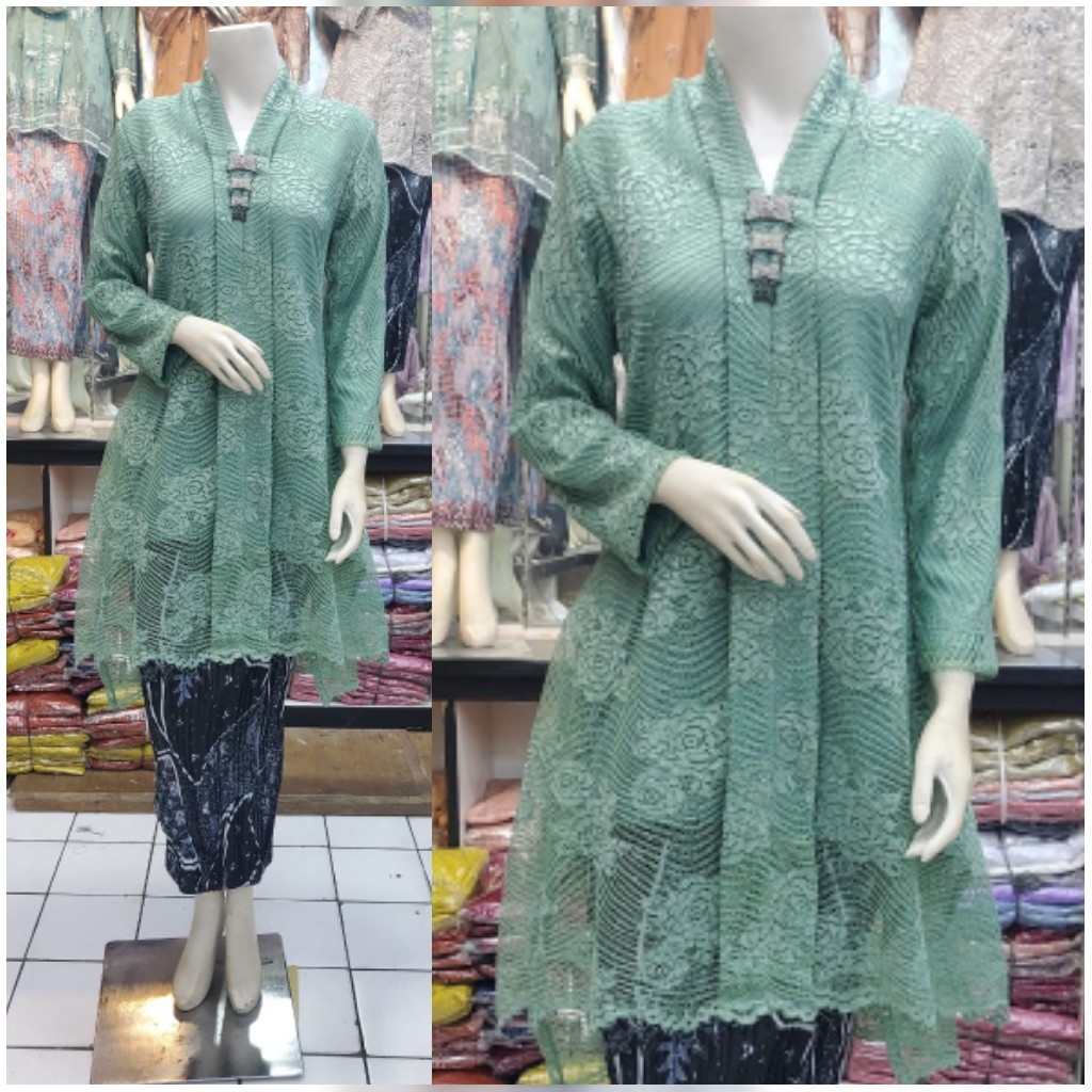 STELAN KEBAYA TUNIK BROKAT TILE/TUNIK PESTA KONDANGAN MEWAH ELEGAN/BAJU TUNIK DEWASA KEKINIAN