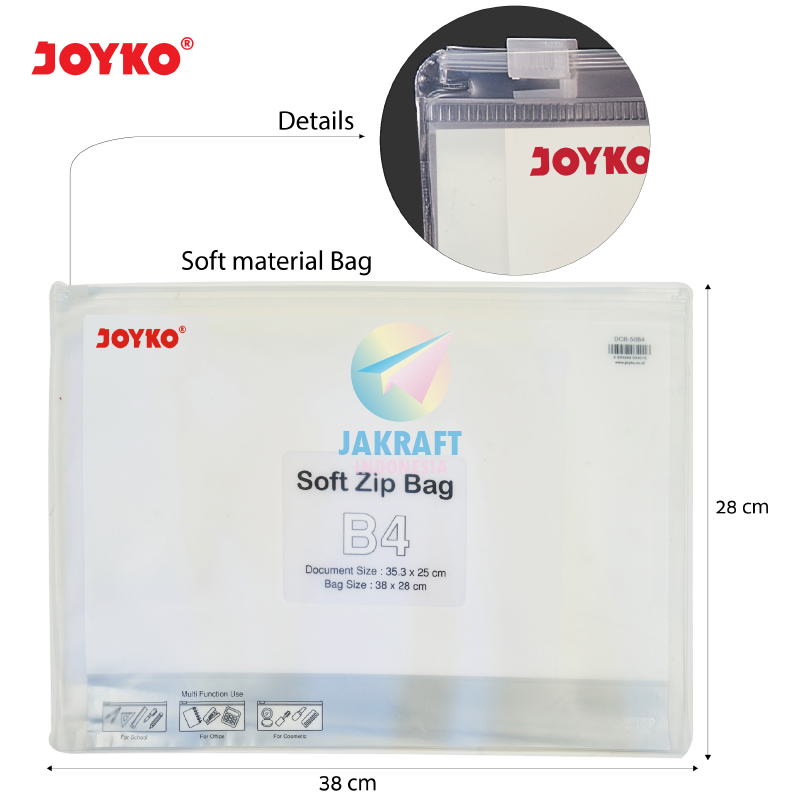 

(1 Pcs) Map Zipper Document Bag B4 JOYKO DCB-50 Laptop Buku Dokumen File F4 & A4 Semi-Transparan