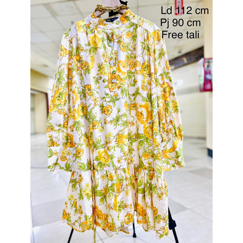 Tunik bunga bunga Kuning Kattun silk Fre belt