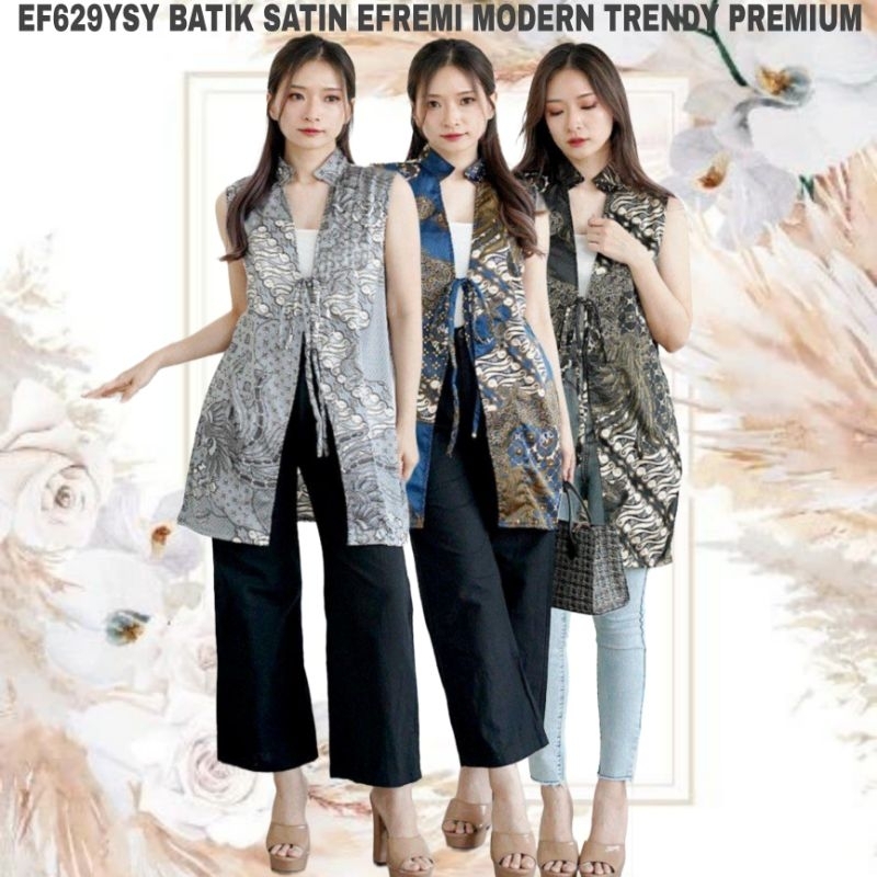 EF629 CARDIGAN BLAZER WANITA BATIK SATIN PRINTING SILK MODERN #BLAZER KANTOR#CARDIGAN FORMAL EFREMI 