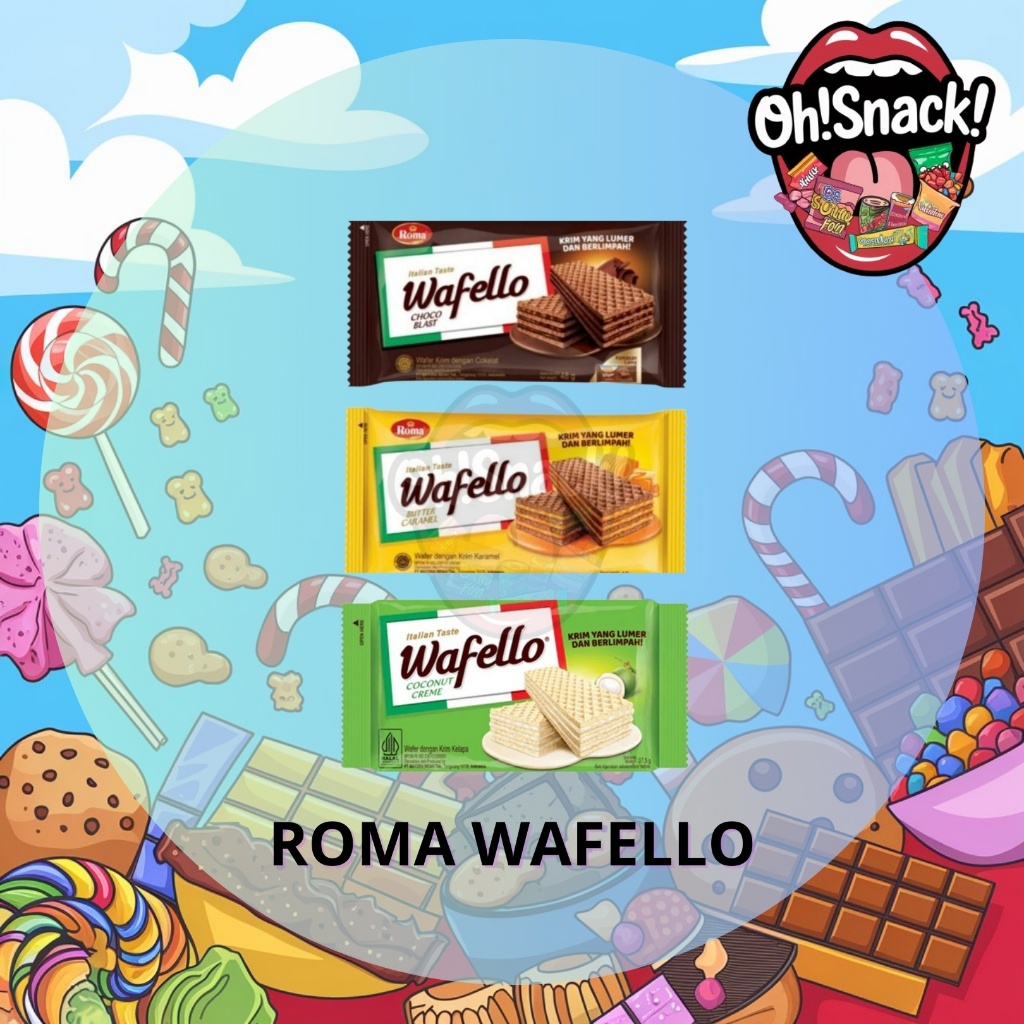 

Roma Wafello Wafer Choco Blast Butter Caramel Coconut Creme All Variant 10 pcs x 17 g