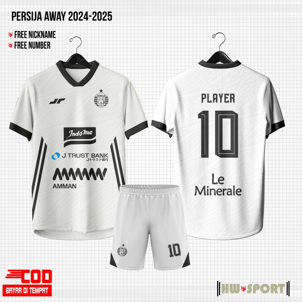 Jersey Persija Jakarta Away Putih 2024/2025 Terbaru CUSTOM NAMA FULL PRINTING PREMIUM