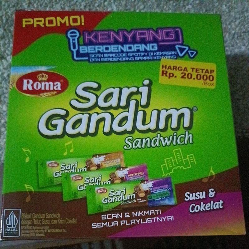 

Roma Sari Gandum Sandwich Coklat 27Gram ( 1 Box isi 12 pcs ) eceran 2000