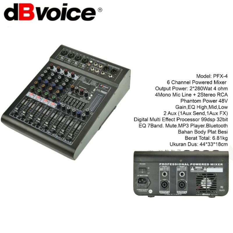 Power mixer db voice pfx4 mikser power dbvoice pfx4 6channel 2x280watt