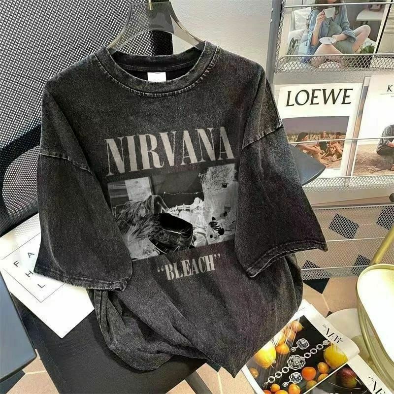 Kaos Washed t shirt Pria Nirvana Washing Black