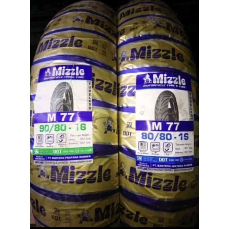 PAKET BAN MIZZLE TUBLESS RING 16 M77 80/80 & 90/80 FREE PENTIL 