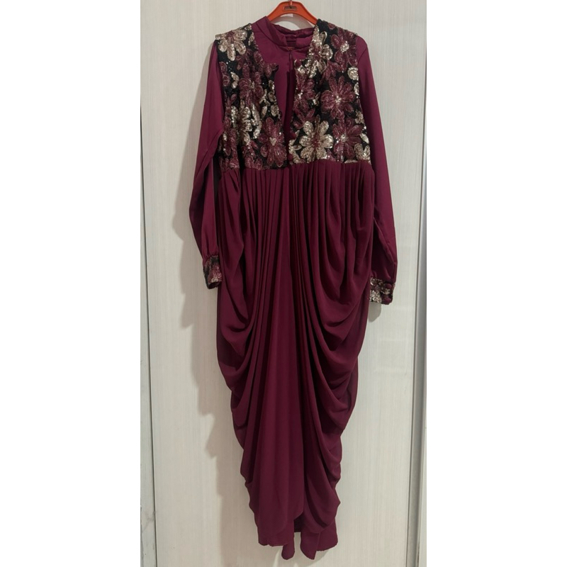 Baju Pesta Merah Maroon Payet