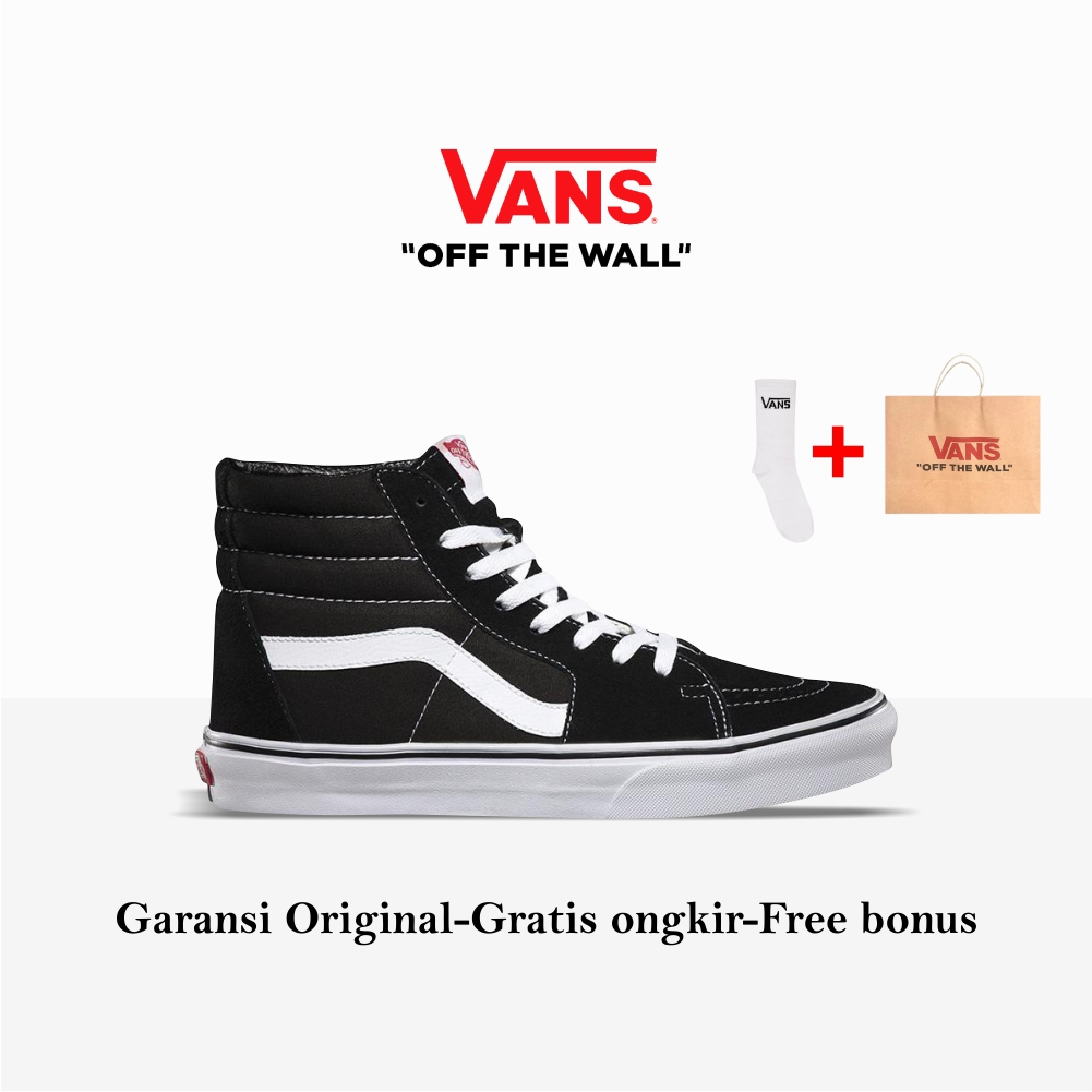 Vans SK8 High Classic Black White Pria Wanita Original 100% BNIBWT Global Market Vanss Sk 8 Hi Clasi