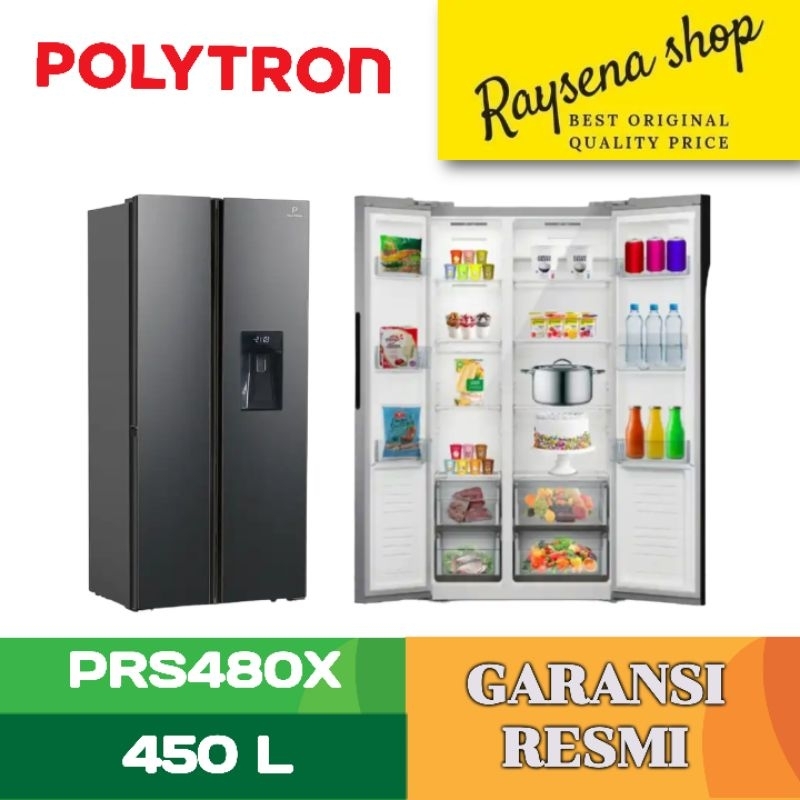 POLYTRON KULKAS SIDE BY SIDE REFRIGERATOR PRS480X