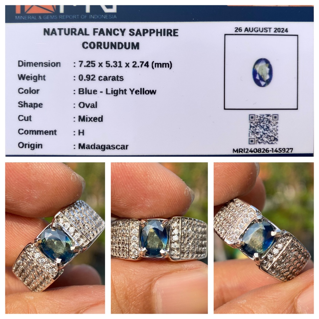 Natural 0.92ct fancy blue sapphire heat ring perak simple