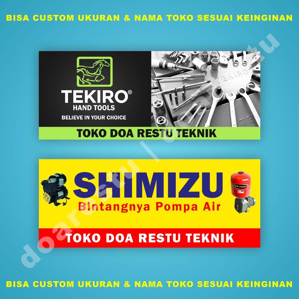 Banner Toko Teknik SHIMIZU, TEKIRO +Cetak bisa Custom Nama & Ukuran Spanduk Toko Listrik Elektronik 