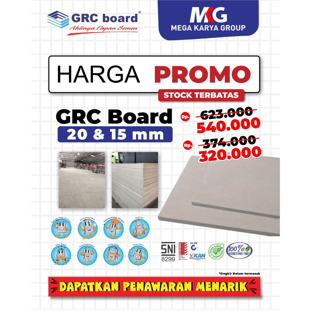 PROMO GRC BOARD | 15 MM 20 MM | PAPAN GRC | GRC PAPAN | LANTAI GRC