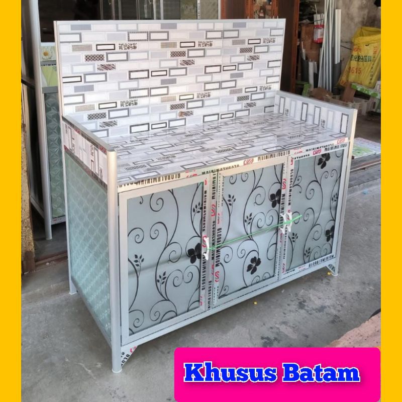 Meja kompor aluminium keramik/meja dapur/meja kompor 3pintu Keramik/meja kompor portabel (KHUSUS BAT