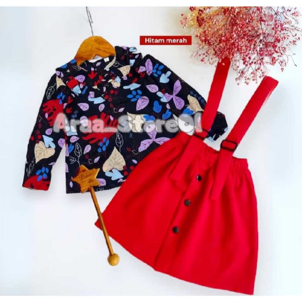 SET BAJU BUNGA ANAK MURAH Setelan Baju anak perempuan Overall bahan rayon kombinasi syakila motif bu