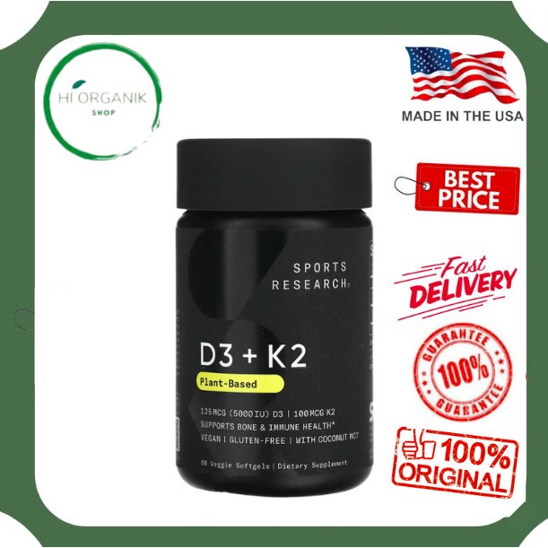 Sports Sport Research Vitamin K2 + D3 60 Softgels D3 K2 with coconut oil