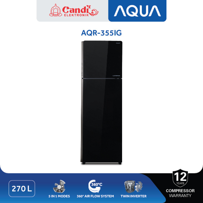 AQUA KULKAS 2 PINTU AQR-355IG(BK) 5IN 1 INVERTER 275 LITER