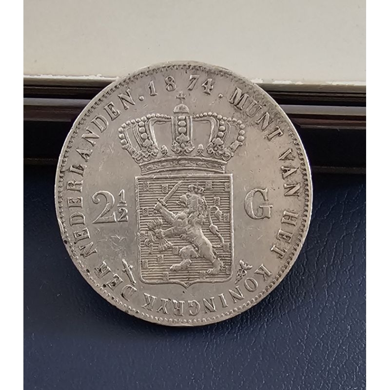 koin kuno 2,5 gulden Willem III  1874 last date