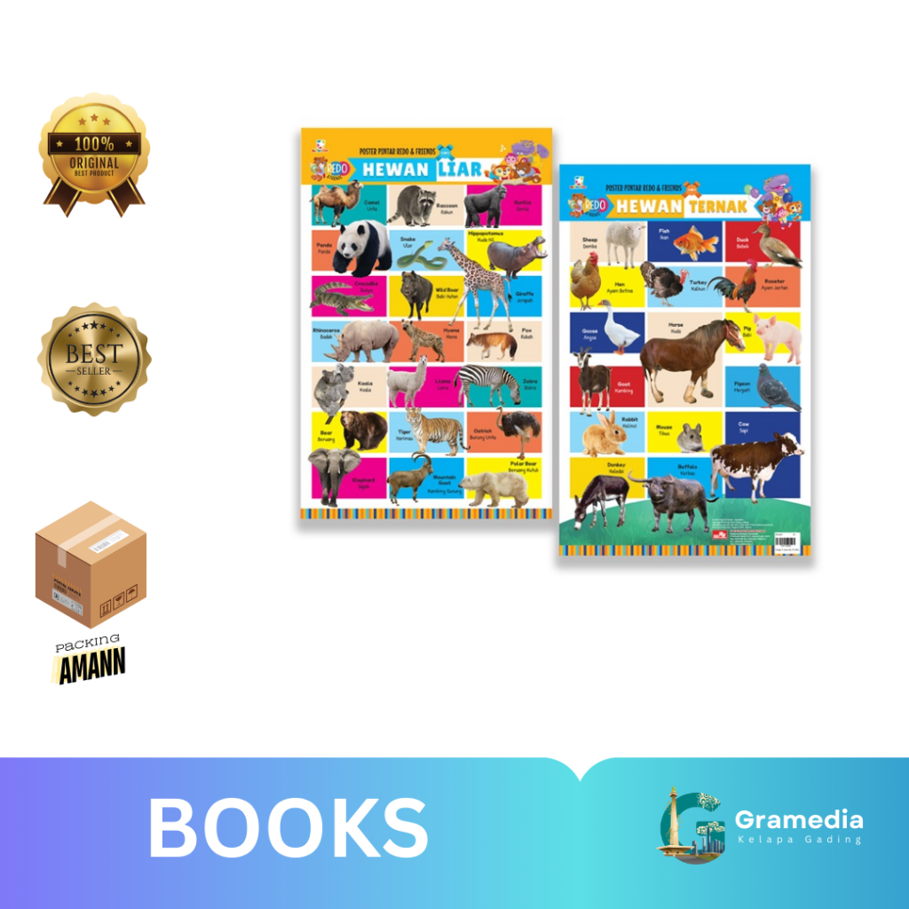 Gramedia MKG - Buku Anak Opredo 2 in 1 Poster Pintar Redo & Friends - Hewan Liar & Hewan Ternak (Tim