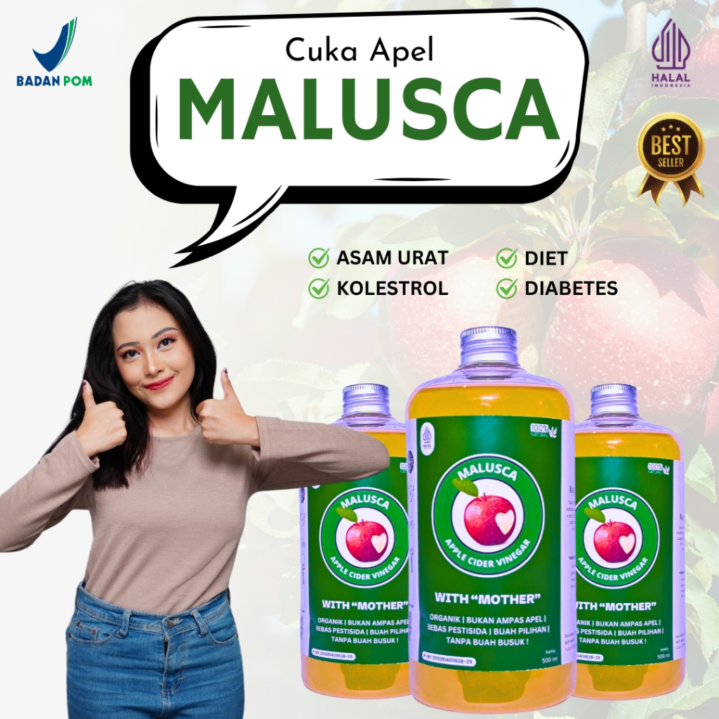 [PAKET 3 Botol] MALUSCA Cuka Apel 1,5 L - Cuka Apel Premium With Mother - UNTUK DIET // DIABETES