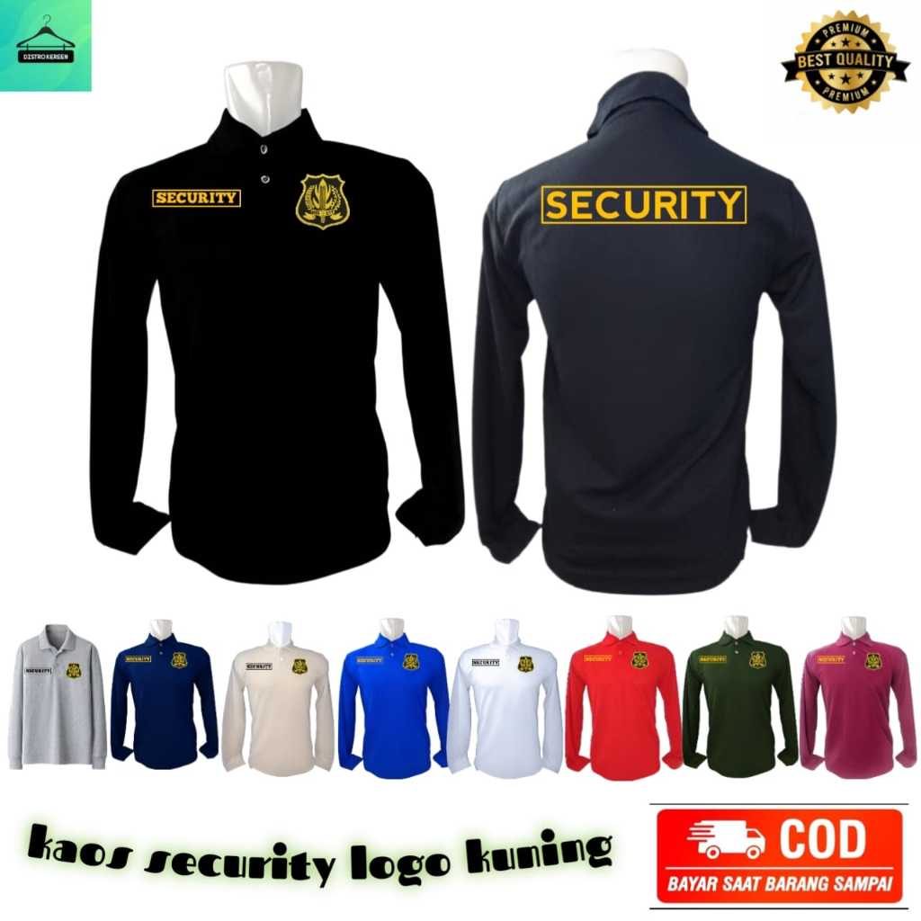 KAOS KERAH SHIRT BORDIR SECURITY LOGO KUNING LENGAN PANJANG BAHAN LACOSTE TERSEDIA BANYAK WARNA DK